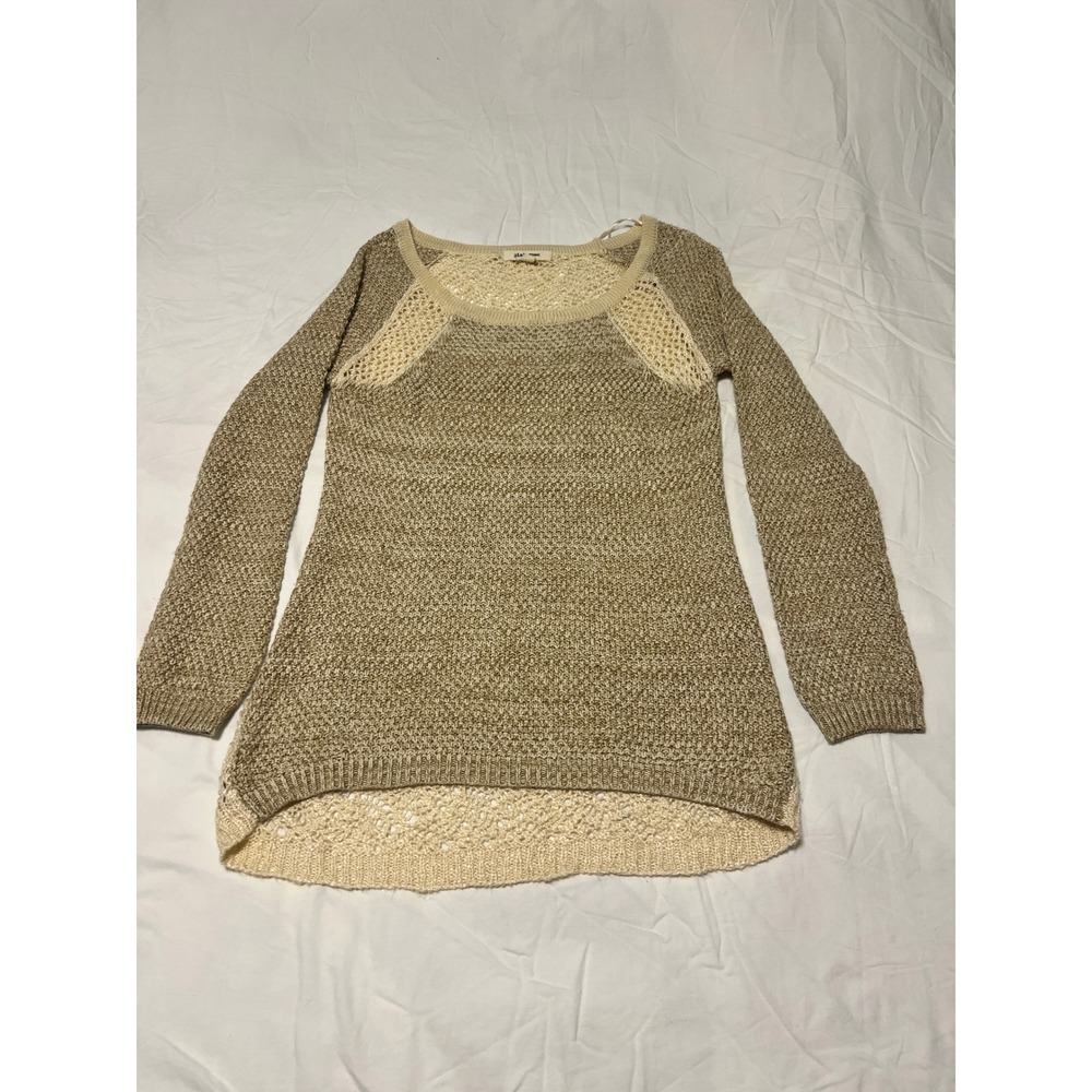 Pink Rose Womens Large Marled Tan Crochet Back High Low Sweater PF315364TJ